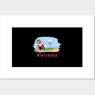 Holiday A Minimal Art Of Beach With An Old Man - Live Happy Posters and Art